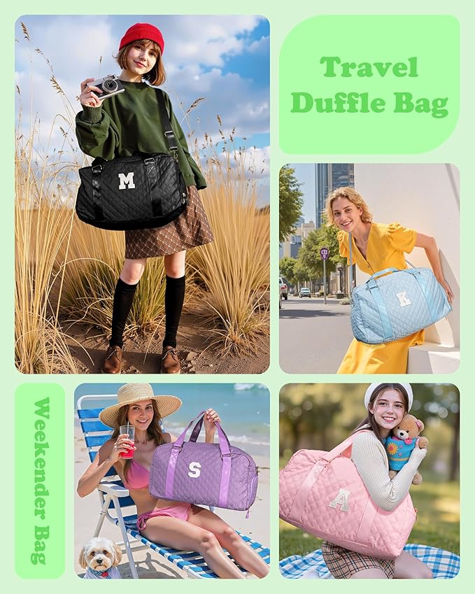 Monogram Duffle Bag Women Girls Gift: Initial Overnight bags, Dance Cheer bag Sports for Girl, Kid Gymnastics Bags, Birthday Gifts for Women Girls Kids Teens Mom Teacher
