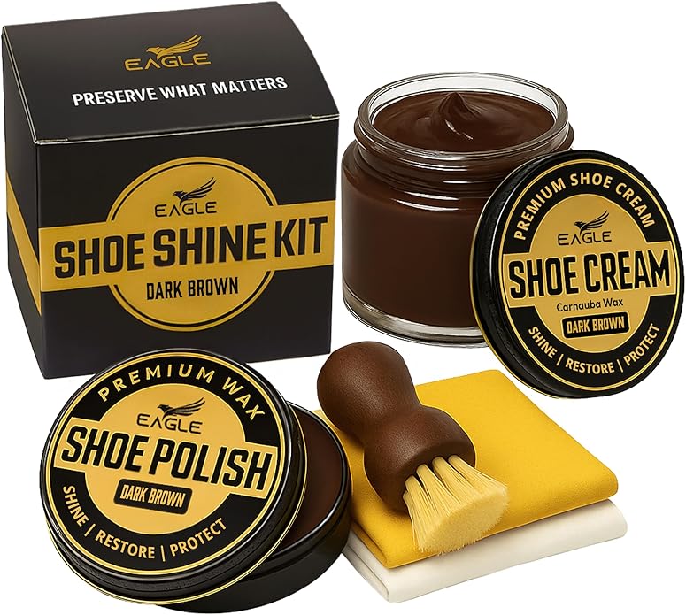 Eagle Shoe Shine Kit – 5-Piece Leather Shoe Polish & Cream Set with Brush & Cloths