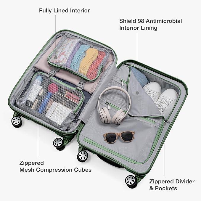 Traveler's Choice Pagosa Indestructible Hardshell Expandable Spinner Luggage, Green, 22-Inch Carry-on