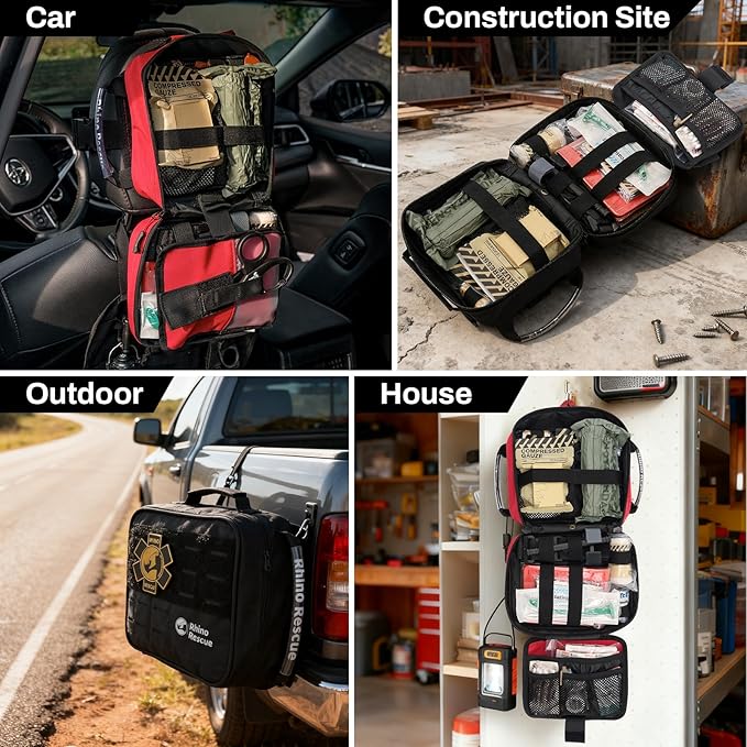 RHINO RESCUE Vehicle IFAK Trauma Kit with C-A-T Tourniquet, Tactical First Aid Kit Molle Pouch Red