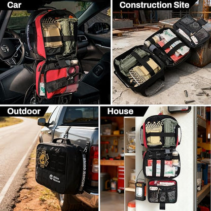 RHINO RESCUE Vehicle IFAK Trauma Kit with C-A-T Tourniquet, Tactical First Aid Kit Molle Pouch Red