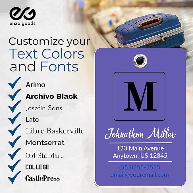 Personalized Luggage Tag | 6 Pack | Custom Luggage Tags for Suitcases | Kids Backpack Tag | 10 Color Options & Choose Font, Font Color