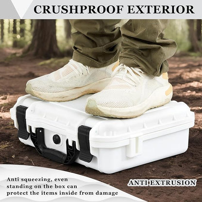 1 Pcs 16.3 x 12.4 x 6.5 Inch Waterproof Hard Case with DIY Customizable Foam Insert Portable Protective Case with Knife for Camera Drones Equipments Tools Test Instruments (White)