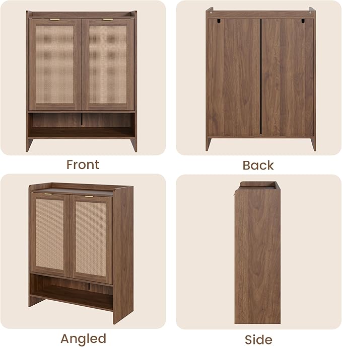 EROMMY Rattan Shoe Storage Cabinet with Doors- 5 Tier Farmhouse Boho, Tall Wooden Storage Rack with 3 Adjustable Shelves, Shoes Rack Organizer Cabinet for Entryway Hallway Closet