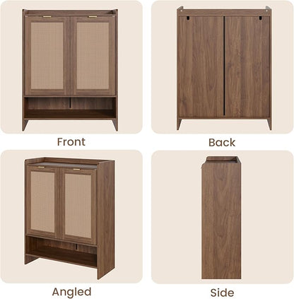 EROMMY Rattan Shoe Storage Cabinet with Doors- 5 Tier Farmhouse Boho, Tall Wooden Storage Rack with 3 Adjustable Shelves, Shoes Rack Organizer Cabinet for Entryway Hallway Closet