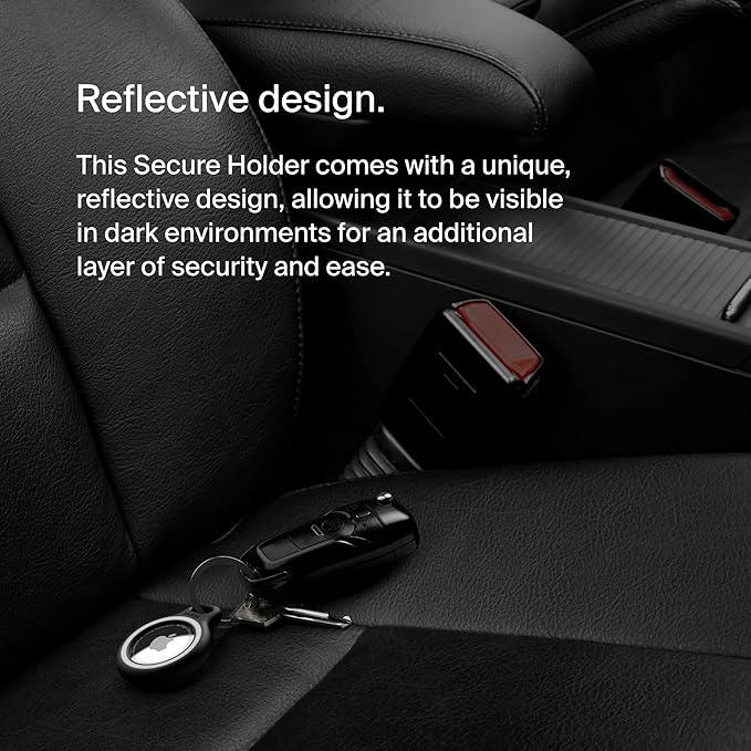 Belkin Apple AirTag Reflective Secure Holder With Key Ring - AirTag Holder - AirTag Keychain Accessories - Reflective & Scratch Resistant AirTag Case With Raised Edges - Black
