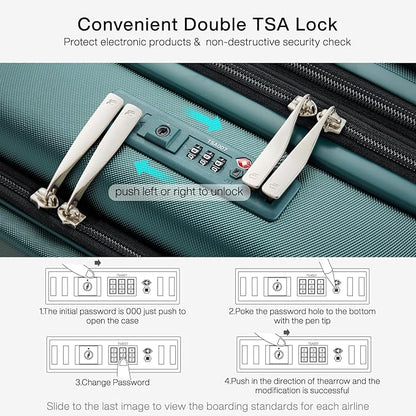 Hanke Grace Expandable Carry On Luggage with Wheels Airline Approved Hard Shell Suitcases with Front Pocket，Top Opening Luggage with TSA Lock for Short Business Travel, Blackish Green.