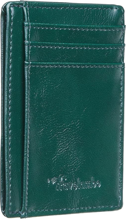 Travelambo Slim Wallet Front Pocket Minimalist Leather RFID Blocking Medium Size