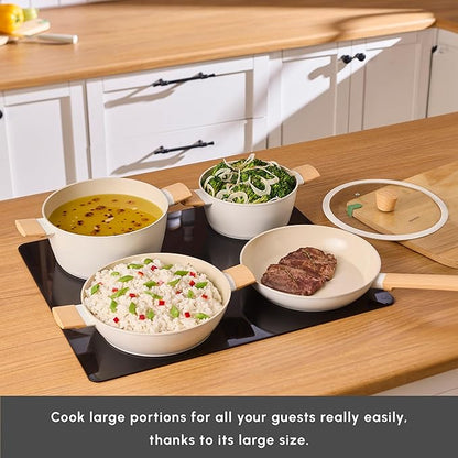 Karaca Swiss Crystal Almond 7-Piece Induction Non-Stick Cookware Set – Cream, PFAS-Free SwissCrystal Coating