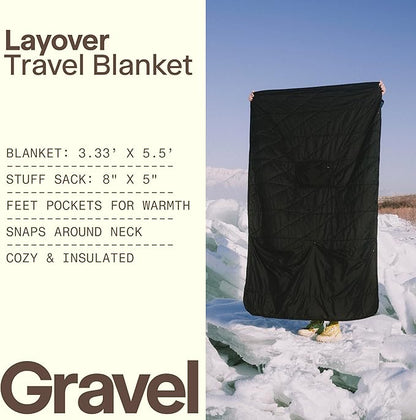 Gravel Layover Travel Blanket – Ultra-Light Compact Blanket for Camping and Outdoor Adventures - Down Alternative Portable Travel Blanket for Layovers & Road Trips (Black)