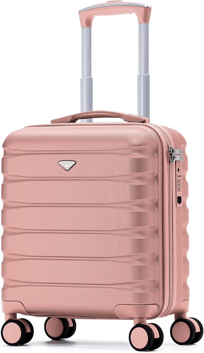 Flight Knight Carry On Suitcase 18x14x8 Hardside Built In TSA Lock & USB Port Lightweight Luggage Silent Double Spinner Wheels Maximum Underseat Carry-On Bag For American & United Approved Airlines