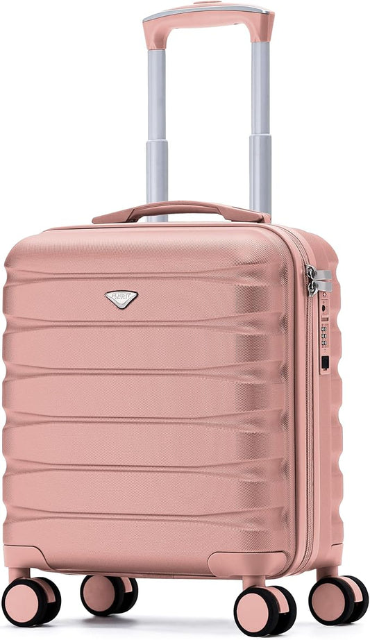 Flight Knight Carry On Suitcase 18x14x8 Hardside Built In TSA Lock & USB Port Lightweight Luggage Silent Double Spinner Wheels Maximum Underseat Carry-On Bag For American & United Approved Airlines
