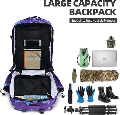 45L Tactical Assault Backpack 3 day assault pack with Molle Waterproof backpack Rucksack for Tactical Backpacks (Purple Camo)