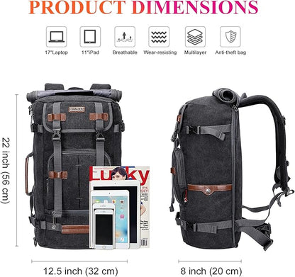 WITZMAN Canvas Backpack Vintage Travel Backpack Large Laptop Bags Convertible Shoulder Rucksack(A519-1 Black)