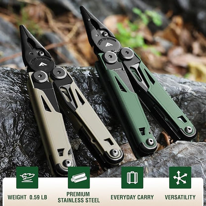 FLISSA Multitool, 15-in-1 Multi Tool Pocket Knife with Sheath, Stainless Steel EDC Multitool Pliers for Men, All-in-One Tools for Camping, Fishing, Survival – Ideal Christmas Gift for Man