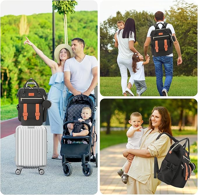 PIIOSER Diaper Bag Tote with Ice Pack, Large Capacity & Waterproof Bag Travel Backpack for Moms Dads, Insulated Insulated Baby Cooler Bag with Changing Pad, Stroller Straps & Pacifier Case, Black