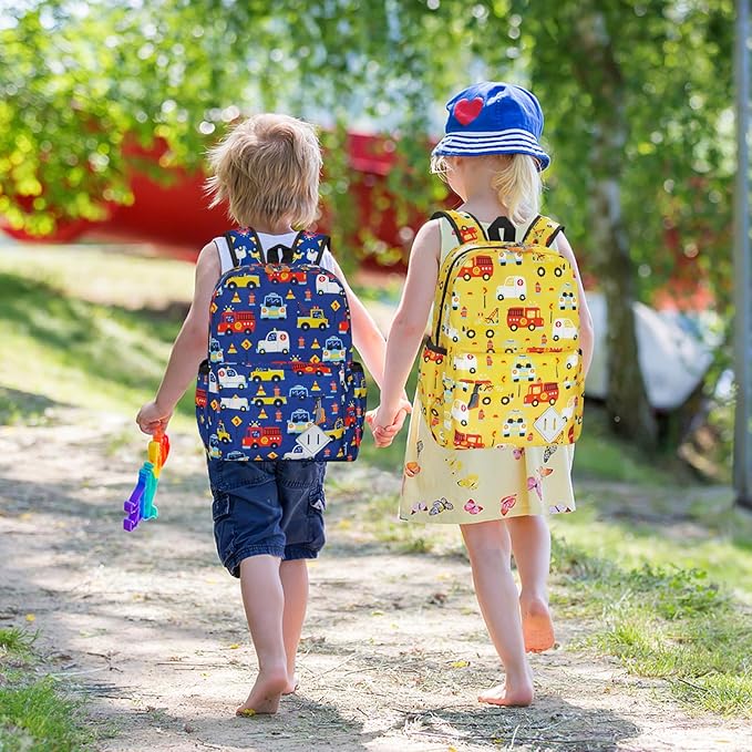 Kids Backpack for Girls Boys - 15 Inch Cute Cars Little Kids Backpack Waterresistant Toddler Preschool Kindergarten School Bag for Aged 3-8, Yellow