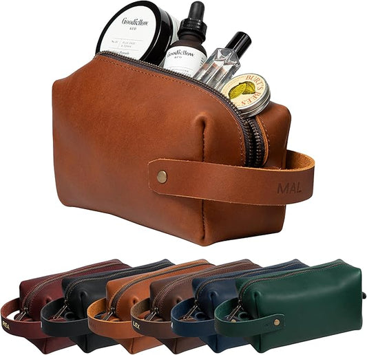 Northwind Personalized Leather Toiletry Bag – Full Grain Leather Dopp Kit for Men & Women – Handmade in the USA – Custom Debossed Engraved Initials, Travel Toiletry Bag for Gifts & Grooming Essentials