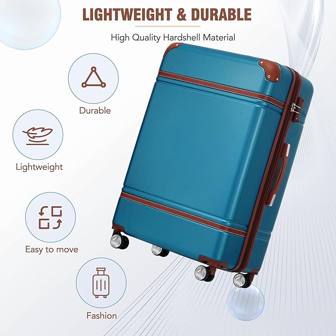 Merax Luggage Set 3 Piece Suitcase Set with 1 Cosmetic Case Expandable Spinner Wheels Vintage Luggage Sets(Blue,20"+24"+28")