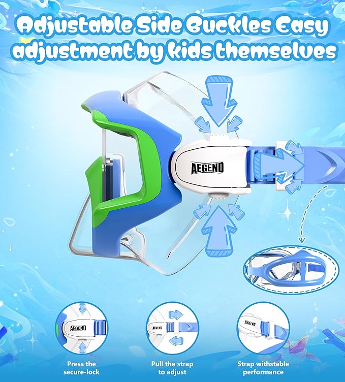 Aegend Snorkeling Gear for Adults Youth Kids, Dry Snorkel Set Panoramic View Enhanced Anti-Leak and Anti-Fog Technology, Adjustable Strap for Snorkeling Scuba Diving Swimming with Mesh Bag
