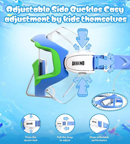 Aegend Snorkeling Gear for Adults Youth Kids, Dry Snorkel Set Panoramic View Enhanced Anti-Leak and Anti-Fog Technology, Adjustable Strap for Snorkeling Scuba Diving Swimming with Mesh Bag