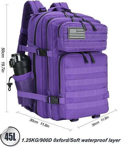 45L Tactical Assault Backpack 3 day assault pack with Molle Waterproof backpack Rucksack for Tactical Backpacks (Purple)