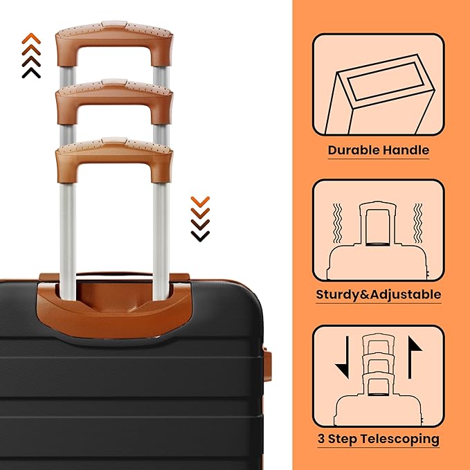 AnyZip Luggage Sets 3 Piece Hardshell Suitcase Set PC ABS Lightweight Travel Suitcases with 4 Double Spinner Wheels TSA Lock 20 24 28 Inch Black Brown