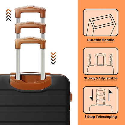 AnyZip Luggage Sets 3 Piece Hardshell Suitcase Set PC ABS Lightweight Travel Suitcases with 4 Double Spinner Wheels TSA Lock 20 24 28 Inch Black Brown