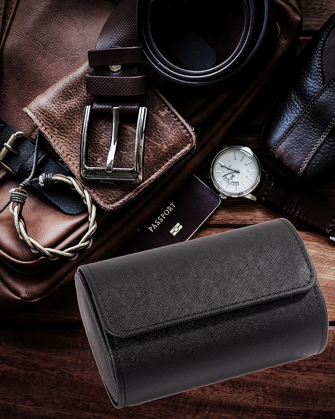 MR.OKAY 2 Watch Travel Case- Classic Leather Watch Case With Superb Texture.Portable Watch Roll Or Organizer For Storage And Display. Best Travel Gift for Men,All Handcrafted By Artisans.