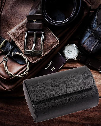 MR.OKAY 2 Watch Travel Case- Classic Leather Watch Case With Superb Texture.Portable Watch Roll Or Organizer For Storage And Display. Best Travel Gift for Men,All Handcrafted By Artisans.