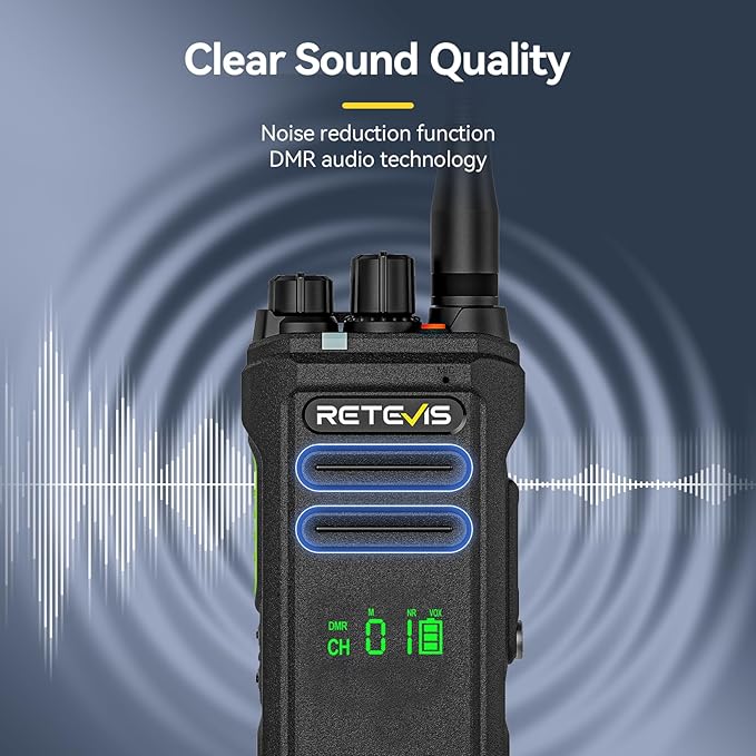 Retevis NR30D DMR Two Way Radios Long Range,Noise Canceling,IP67 Waterproof,TDMA,AES256,15-Hour Battery Life,Compatible with Motorola CP100D,Professional Digital Walkie Talkies for Industrial(2 Pack)