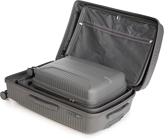 Campfun 3 Piece Luggage Sets, PP Suitcase Set with Double Spinner Wheels Hang Hook, Durable Carry On Luggage with Combination Lock, 20/24/28 inch, Grey