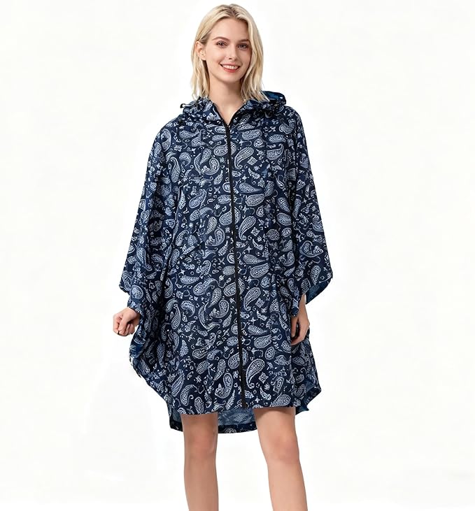 Hooded Rain Ponchos for Adult - Rain Coat and Rain Jacket with Waterproof Pocket and Zipper