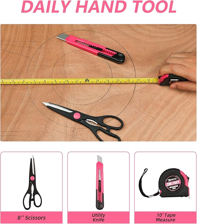 40-Piece Pink Tool Set - General Household 40 PCS Hand Tool Kit with Plastic Toolbox Storage Case (Pink)