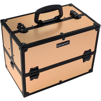 SHANY Essential Pro Makeup Train Case Cosmetic Box Portable Makeup Case Cosmetics Beauty Organizer Jewelry storage with Locks, Multi Compartments Makeup Box and Shoulder Strap - Black Rose