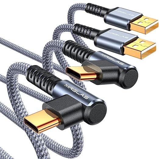 MRGLAS USB C Cable 3.2A,[2-Pack,3.3FT+10FT] Type C Charger Fast Charging Right Angle [Gold-Plated] USB to USB C Cable Durable Nylon Braided USB A to C Cord for iPhone 17 16 15 Samsung S24 S23 S22 Note