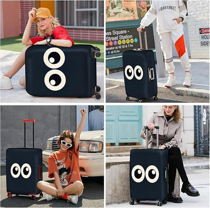 ANNA QUEEN Navy Blue Cartoon Eyes Luggage Cover, Funny Suitcase Protector for 20-22 Inch Luggage, Stretchable & Washable Travel Cover, Cute, Durable & Easy to Spot