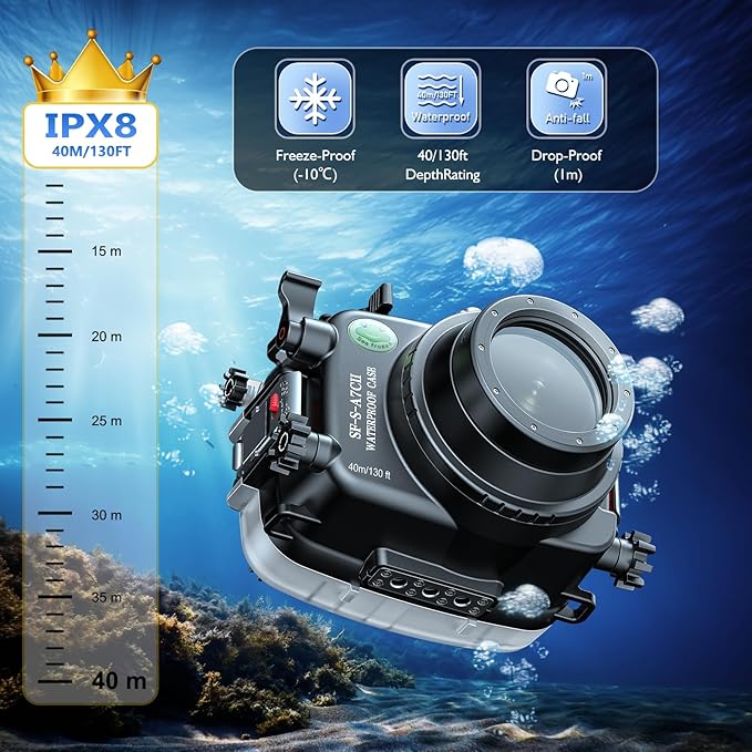 Sea frogs Underwater Camera Case Compatible with Sony A7C-II for FE 28-70mm F3.5-5.6 OSS IPX8 40m/130ft Maximum Diving Depth A7C-2 Waterproof Camera Housing for Diving, Surfing, Rowing A7C II