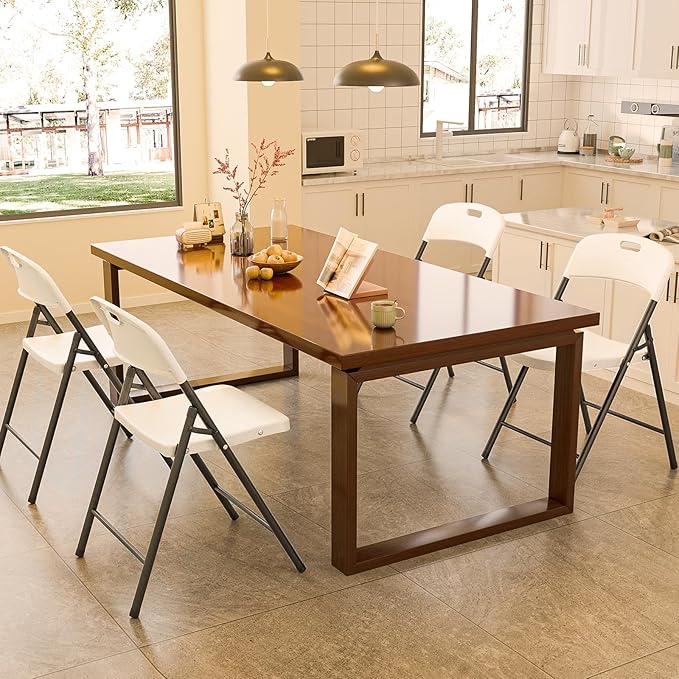 Bonnlo 4-Pack White Plastic Folding Chairs, Portable Seat with Sturdy Steel Frame for Indoor & Outdoor Use, Perfect for Banquet, Party, Wedding, Office, and Camping