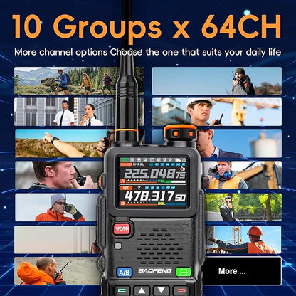 BAOFENG 5RH PRO Ham Radio Handheld, 10W Baofeng Radio with GPS APRS,640 Channels, NOAA Weather Walkie Talkies VHF/1.25M/UHF Aviation Police Band Scanner USB-C Rechargeable Battery Two Way Radio -2Pack