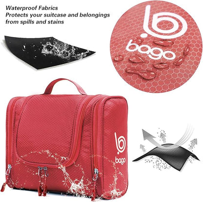 Bago Travel Toiletry Bag for Women and Men X-Large Waterproof Hanging Large Toiletry Bag for Bathroom and Travel Bag for Toiletries Organizer -Travel Makeup Bag (Red)
