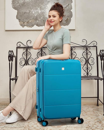 Hanke Hardside Expandable Checked Luggage, 24 Inch Top Opening Trunk Luggages with Spinner Wheels, All-PC Hard Shell Suitcase, Lightweight TSA Checked-Medium(Caribbean Blue, 83L)