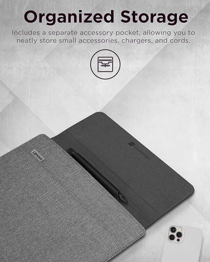 Lenovo Slim Laptop Sleeve 14 Inch Notebook/Tablet - Compatible with MacBook Air/Pro - Eco-Friendly Lightweight Case with Accessory Pocket & Magnetic Closure - Grey