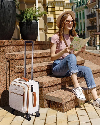 BAGSMART Underseat Carry On luggage Airline Approved, 16-inch Small Softside Underseater Travel Suitcase with Spinner Wheels Overnight Bag Small Rolling Carry-on for Women Men Weekender,Beige