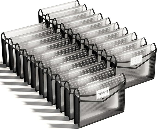ThinkTex Plastic Expanding File Folder, Transparent envelopes with Snap Closure,No Dividers,Large Capacity,Document Organizer for Receipts, Bills&Taxes,Letter/A4 Size for School/Office/Home-20 Pack