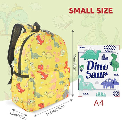 Kids Backpack for Girls Boys - 15 Inch Dinosaur Childrens Backpack Cute School Bag Kindergarten Backpack for Ages 3-8, Yellow
