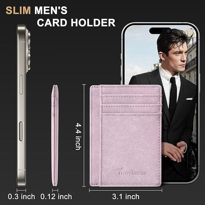 Travelambo Slim Wallet Front Pocket Minimalist Leather RFID Blocking Medium Size