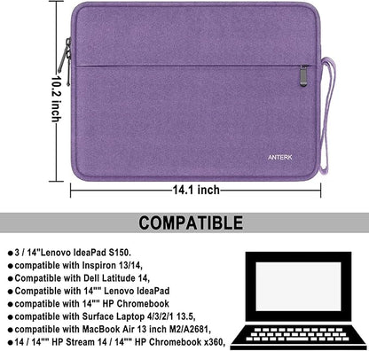 Laptop Sleeve 14 Inch, Water Resistant Traveling Computer Cover with Handle, Shockproof Protective Carrying Laptop Bag Compatible for 14 Inch MacBook Air/Pro, HP, Dell, Lenovo, Purple