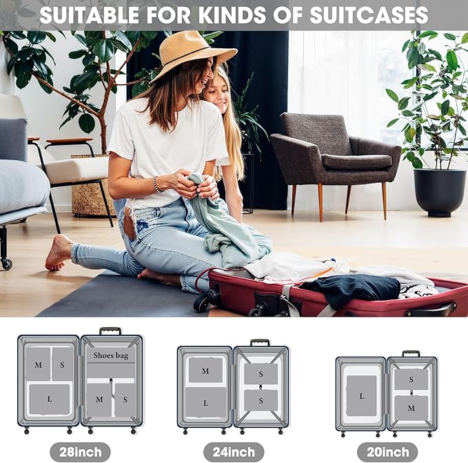 8 Set Compression Packing Cubes for Travel, Expandable Compression Cubes for Suitcases, Lightweight Suitcase Organizer with Shoes & Laundry Bags, Travel Accessories for Men Women