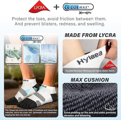 Hylaea No Show Running Athletic Anti-Blister Wicking Coolmax Socks, Seamless Anti-odor